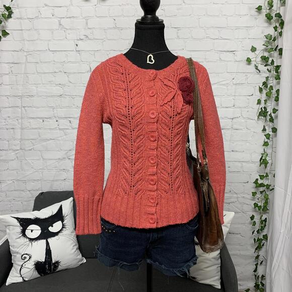 00s DKNY embroidered adjusted pink knitted cardigan - Picture 1 of 7